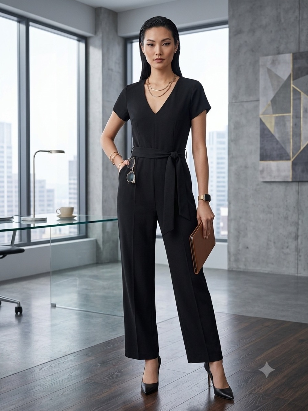 NWT Club Monaco Sannah Jumpsuit V Neck Tie Waist Wide Leg Office Siren 00
